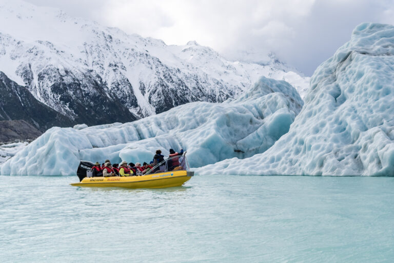 Tasman Glacier Lake Cruise - Navigate through icebergs on glacier-fed waters beneath New Zealand's highest peak