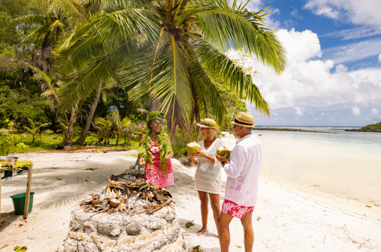 Private Motu Picnic - White sand beach set for lunch, with Mount Otemanu as your dining backdrop