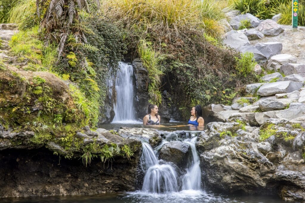 Enjoying a naturally-heated hot pool in Taupō